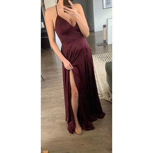 Windsor Lace Up Back Satin V Neck Dress